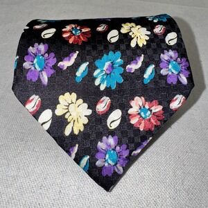 Ungaro Paris Silk Tie Mens OS Black‎ Floral Coffee Bean Italian Designer Retro